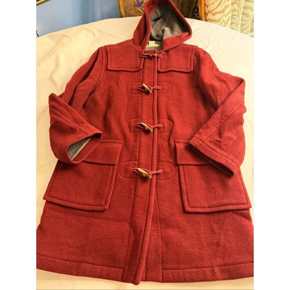 J.Crew Wool Blend Duffle Coat Small Burgundy Red Hooded Toggle Closure Jacket